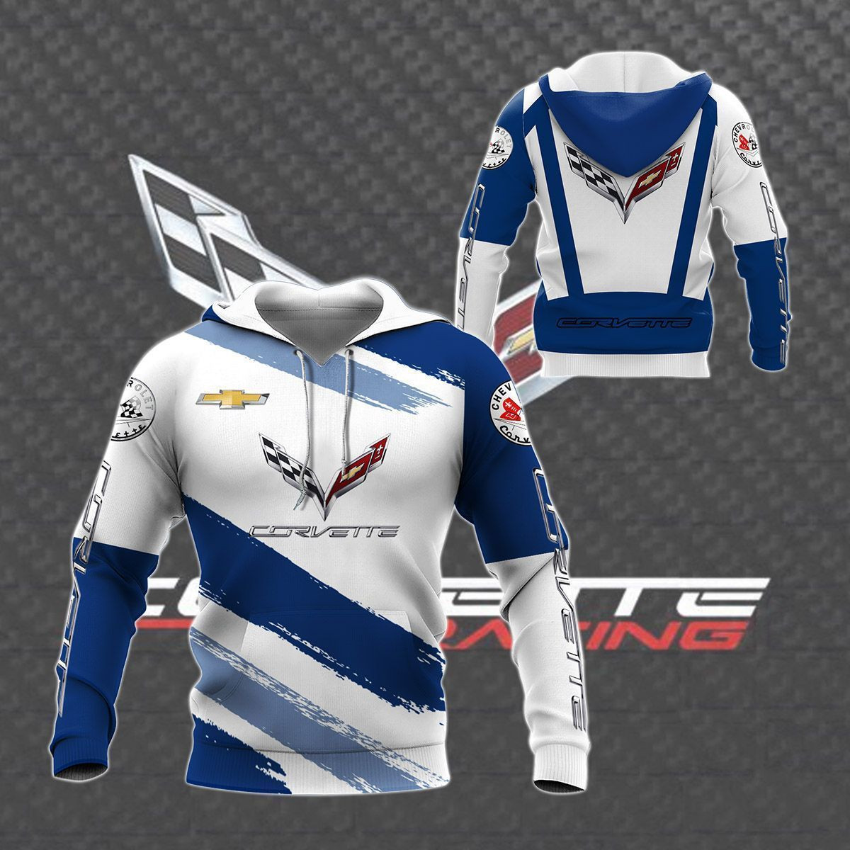 3D All Over Printed Chevrolet Corvette  Shirts Ver7 (Dark Blue&White)