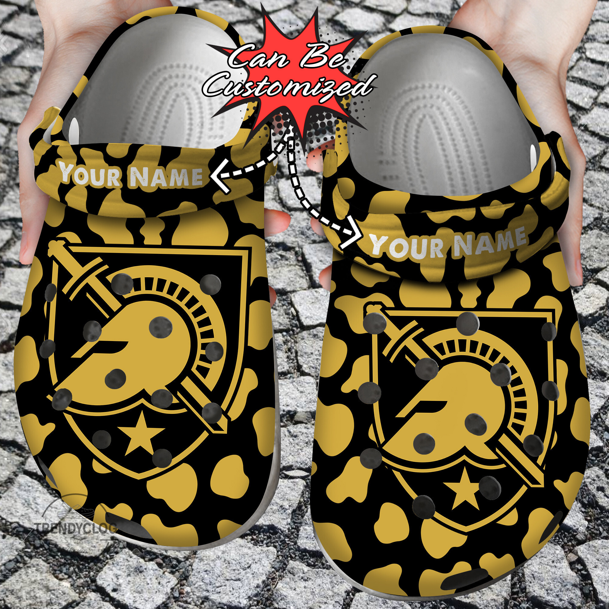A.Black Knights Sport University Cow Animal Print New Clog
