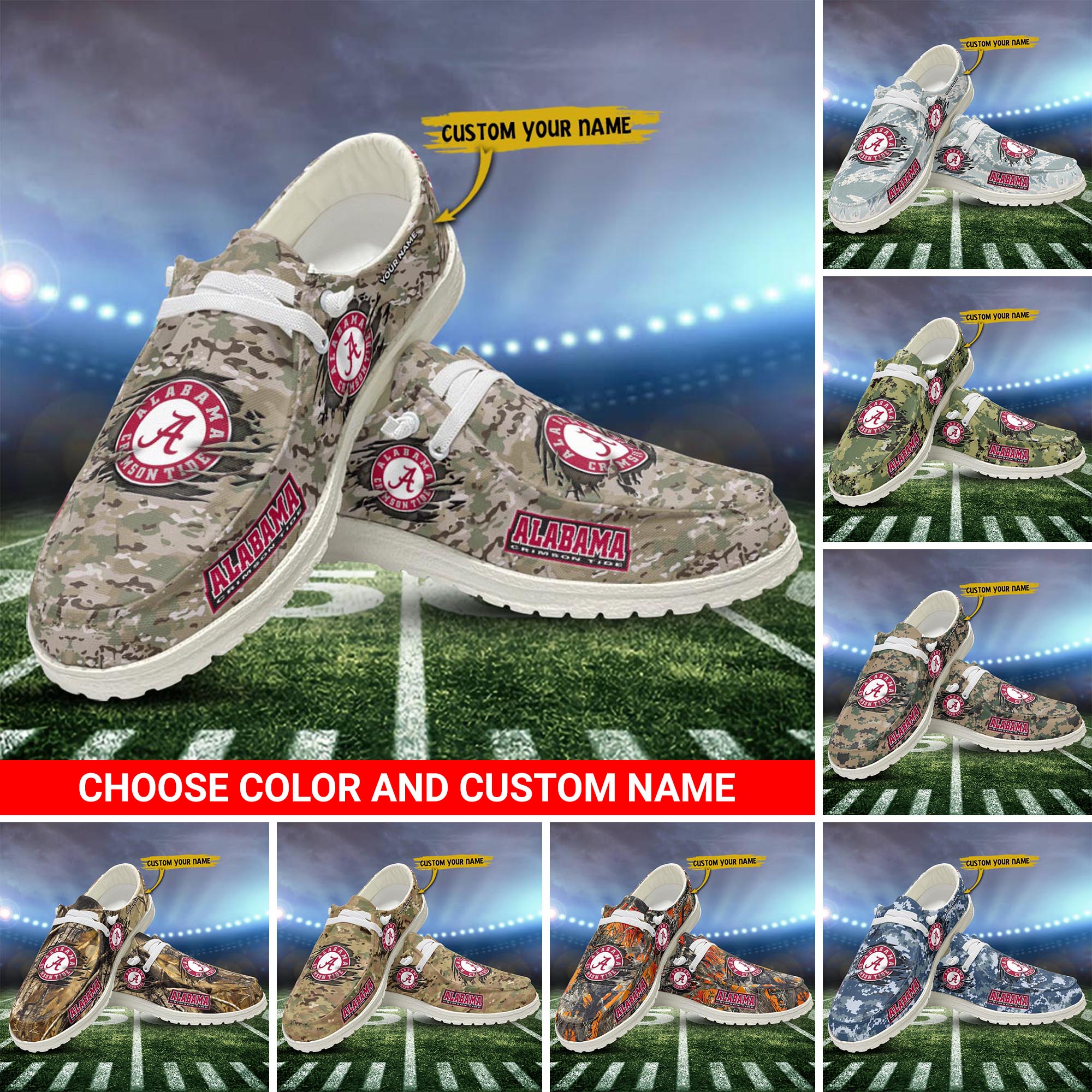 Alabama Crimson Tide Personalized Hey Dude Sports Shoes - Custom Name Design