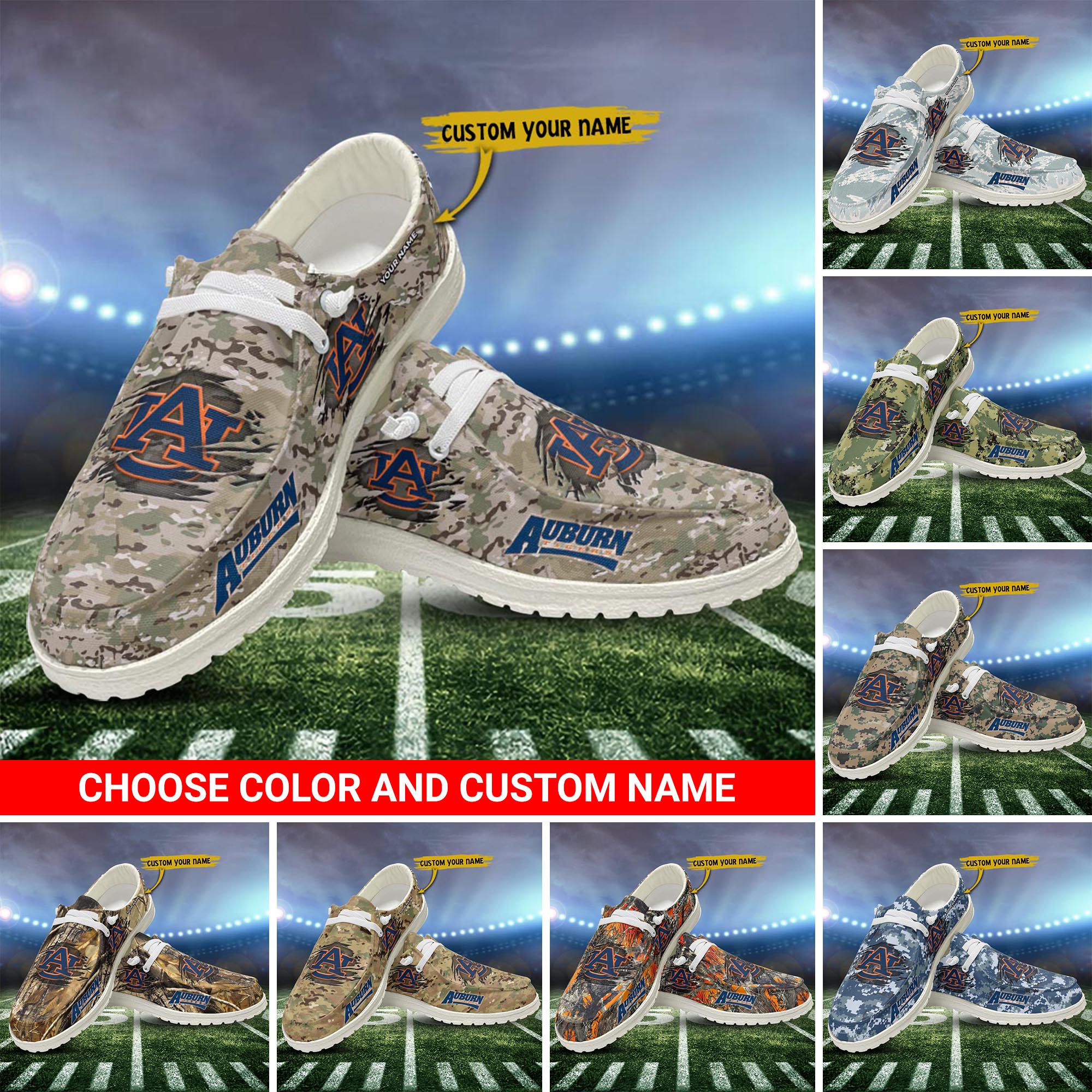 Auburn Tigers Personalized Hey Dude Sports Shoes - Custom Name Design