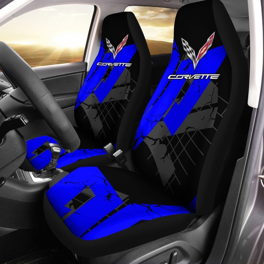 Chevrolet Corvette  Car Seat Cover (Set of 2) Ver 2 (Blue)