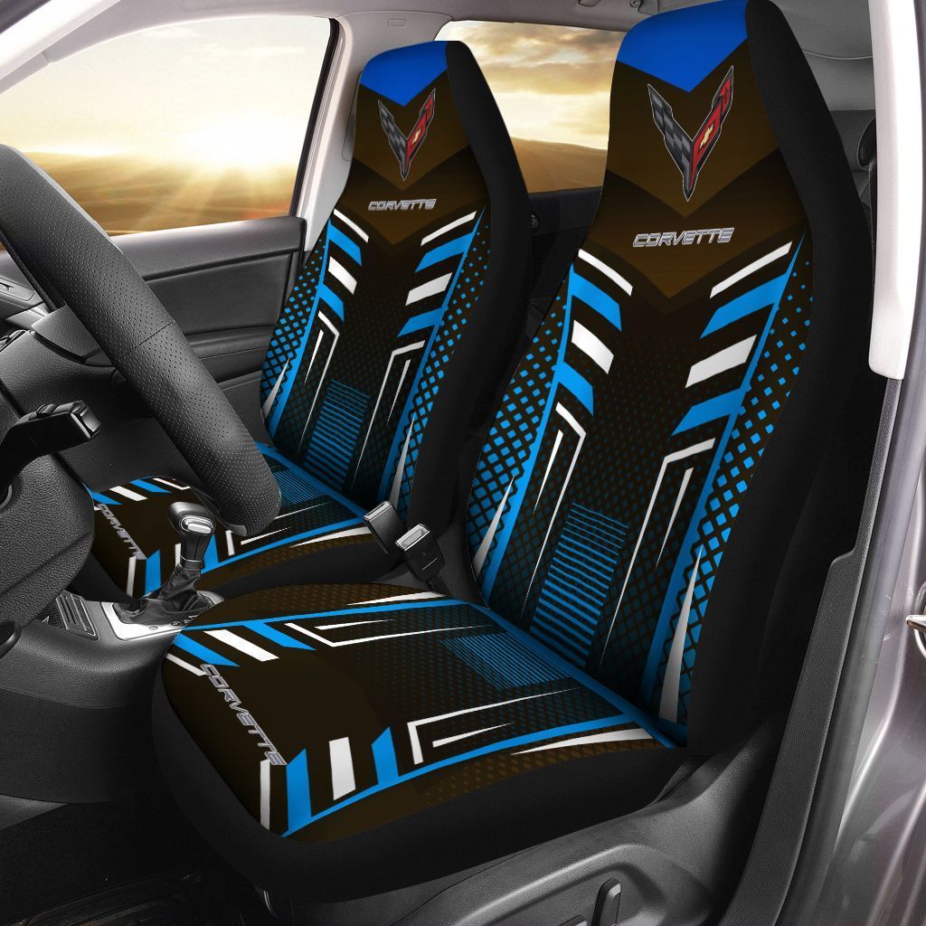 Chevrolet Corvette Car Seat Cover (Set Of 2) Ver 4 (Blue)