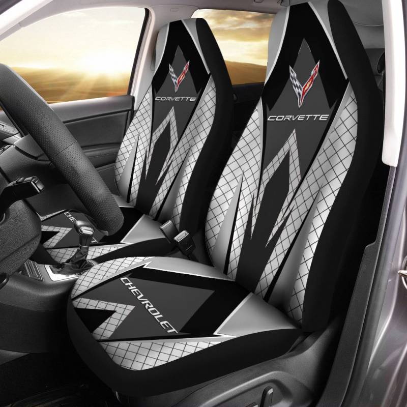 Chevrolet Corvette VTH Car Seat Cover (Set of 2) Ver 1 (White)