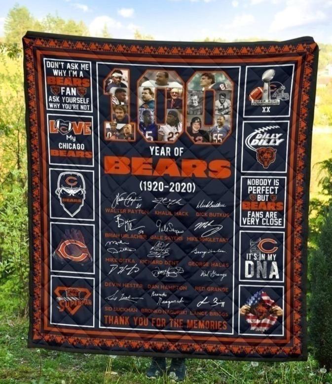 100 Years Of Chicago Bears Anniversary Quilt Blanket Fan Gift MN09