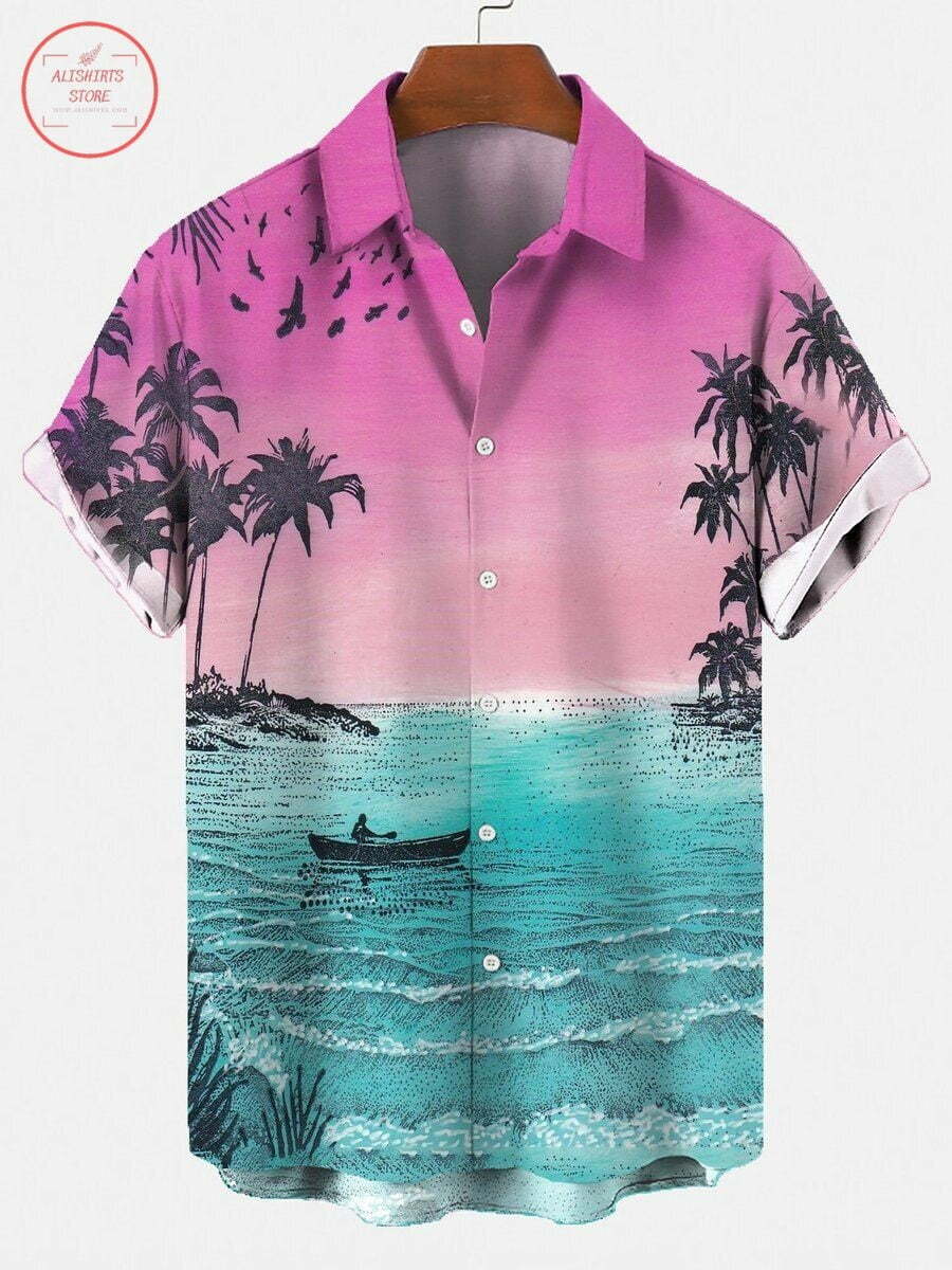 Square Neck Abstract Cottonblend Hawaiian Shirts