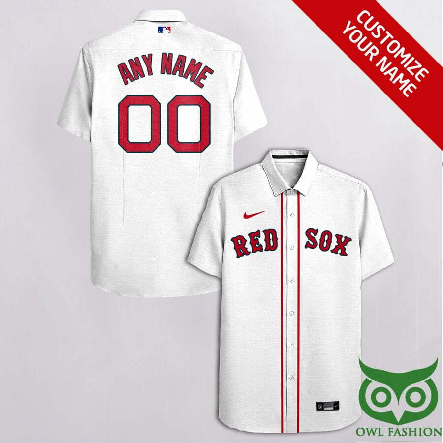 Customized Boston Red Sox Ink Blue Red Words White Hawaiian Shirt