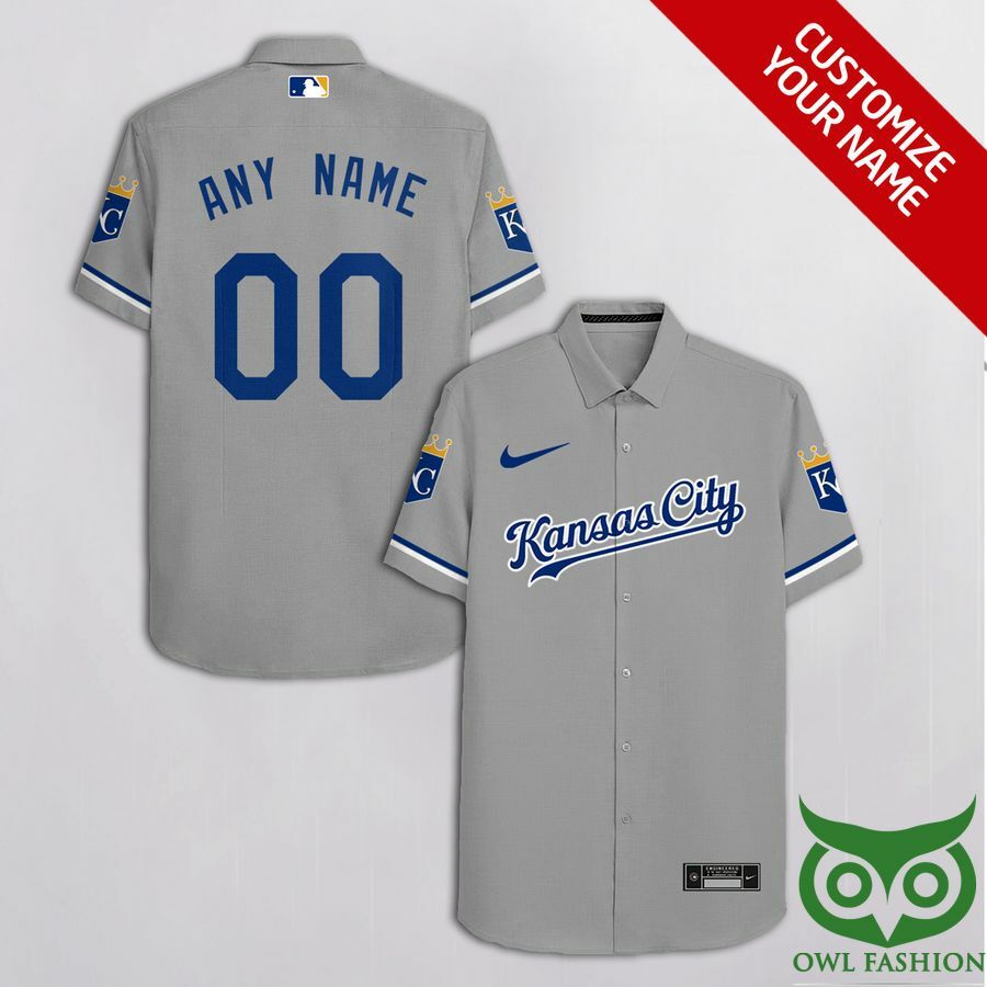 Customized Kansas City Royals White With Dark Blue Hawaiian Shirt