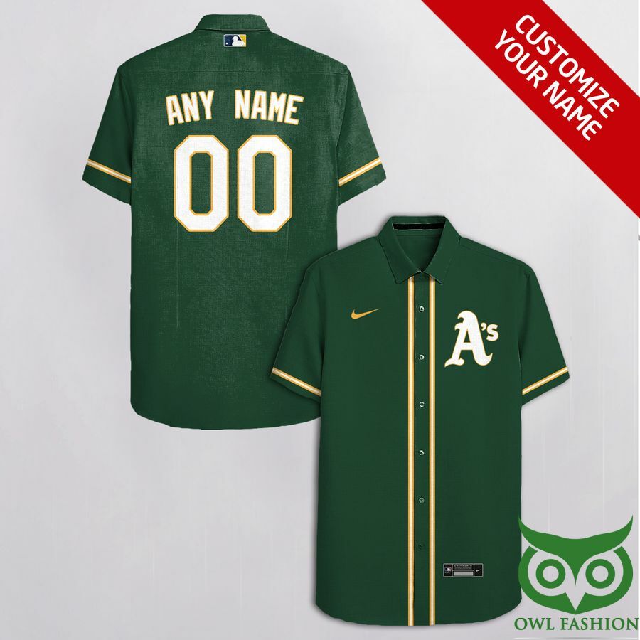 Customized Oakland Athletics Dark Green With Team On Sleeves Hawaiian Shirt