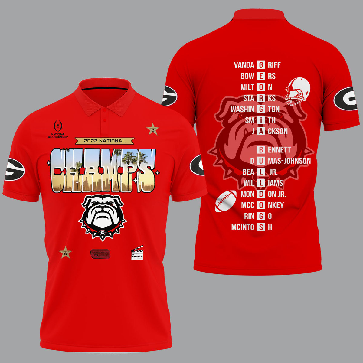 Georgia Bulldogs 2022 National Champions White Polo Shirt - v8