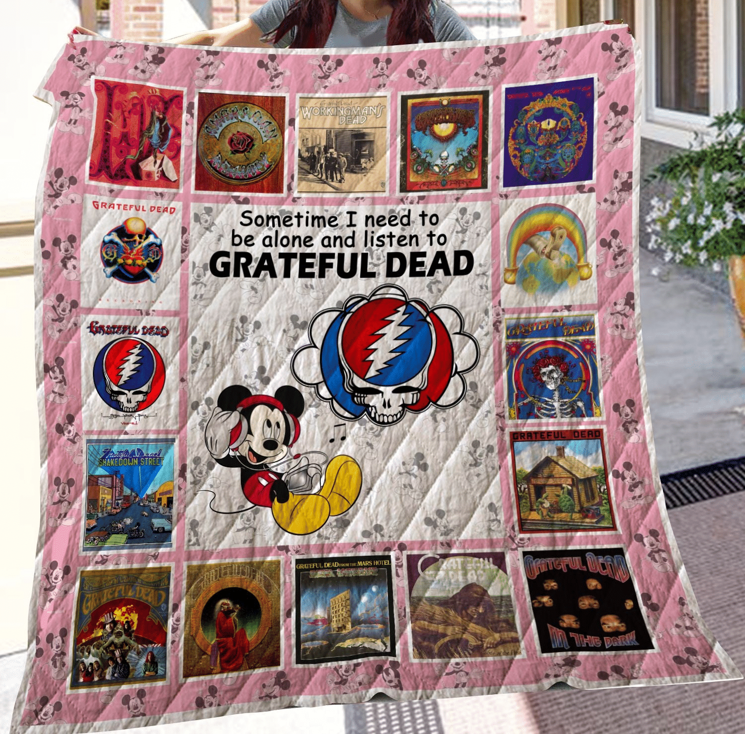 Grateful Dead Band Fan Gift, Grateful Dead Tie Dye Dancing Bears Quilt Blanket 