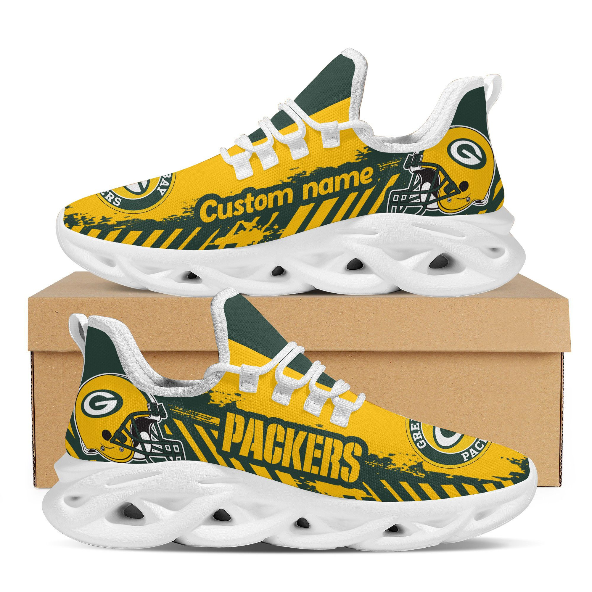 Green Bay Packers American Team Helmet Custom Name Personalized  And  Max Soul Sneakers Shoes 