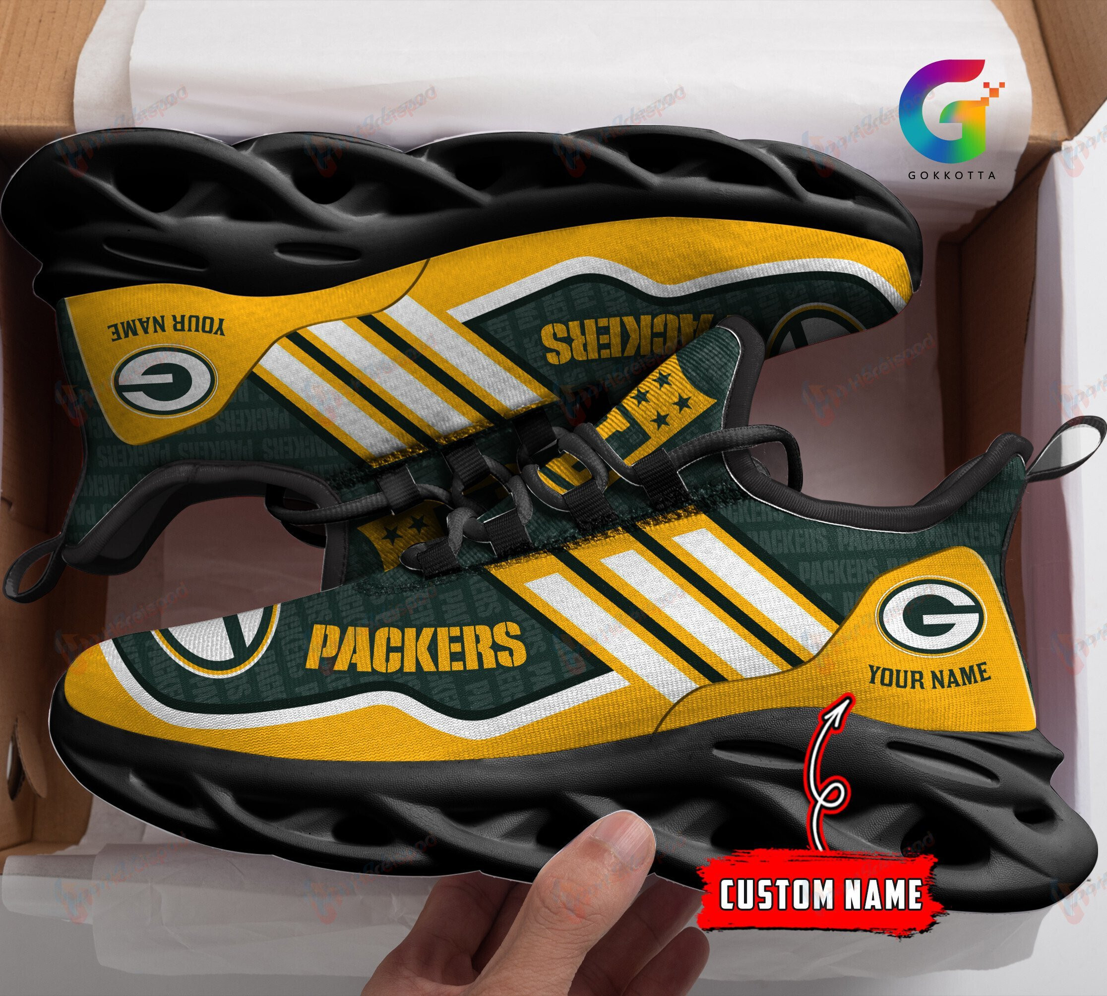 Green Bay Packers Personalized Max Soul YZ Running Sneakers 156 