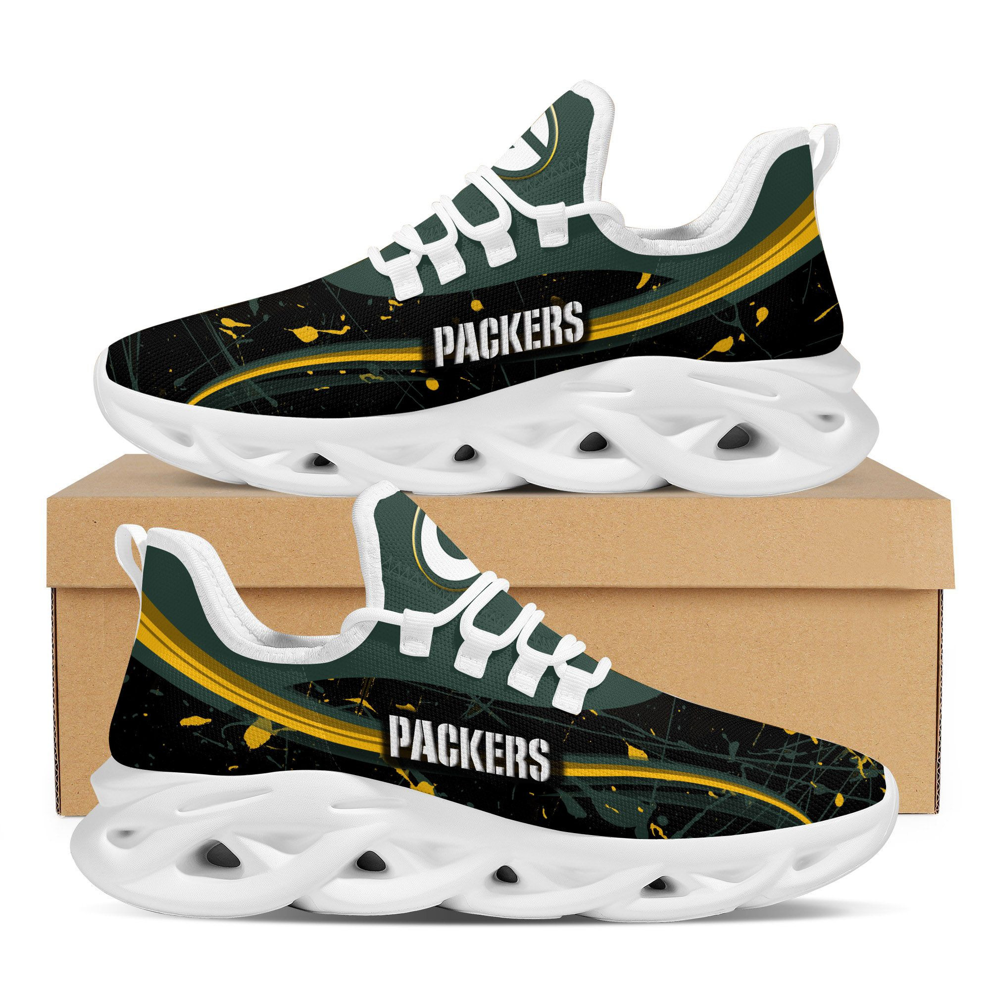 Green Bay Packers Splash Colors Design Trending Max Soul Clunky Sneaker 