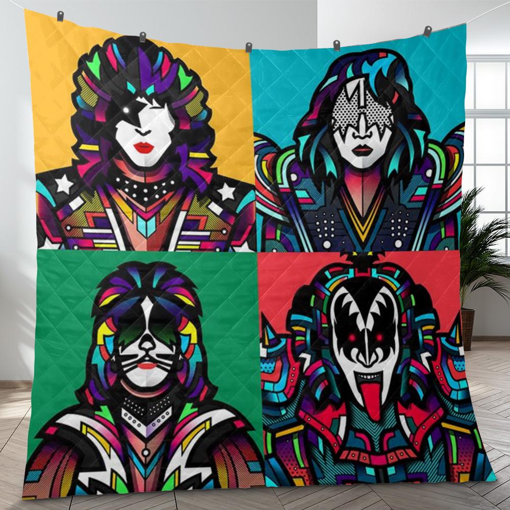 Kiss Band Fire Music Festival Thank You For The Memories Christmas Gifts Lover Quilt Blanket,Kiss Band Merry Christmas  Quilt Blanket 