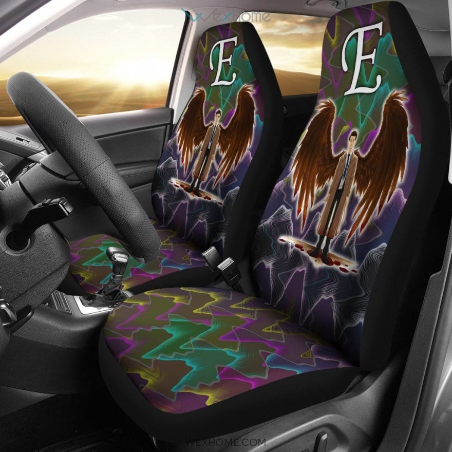 American Football Team Car Seat Covers - Seattle Seahawks Head On Football Grass Field Seat Covers