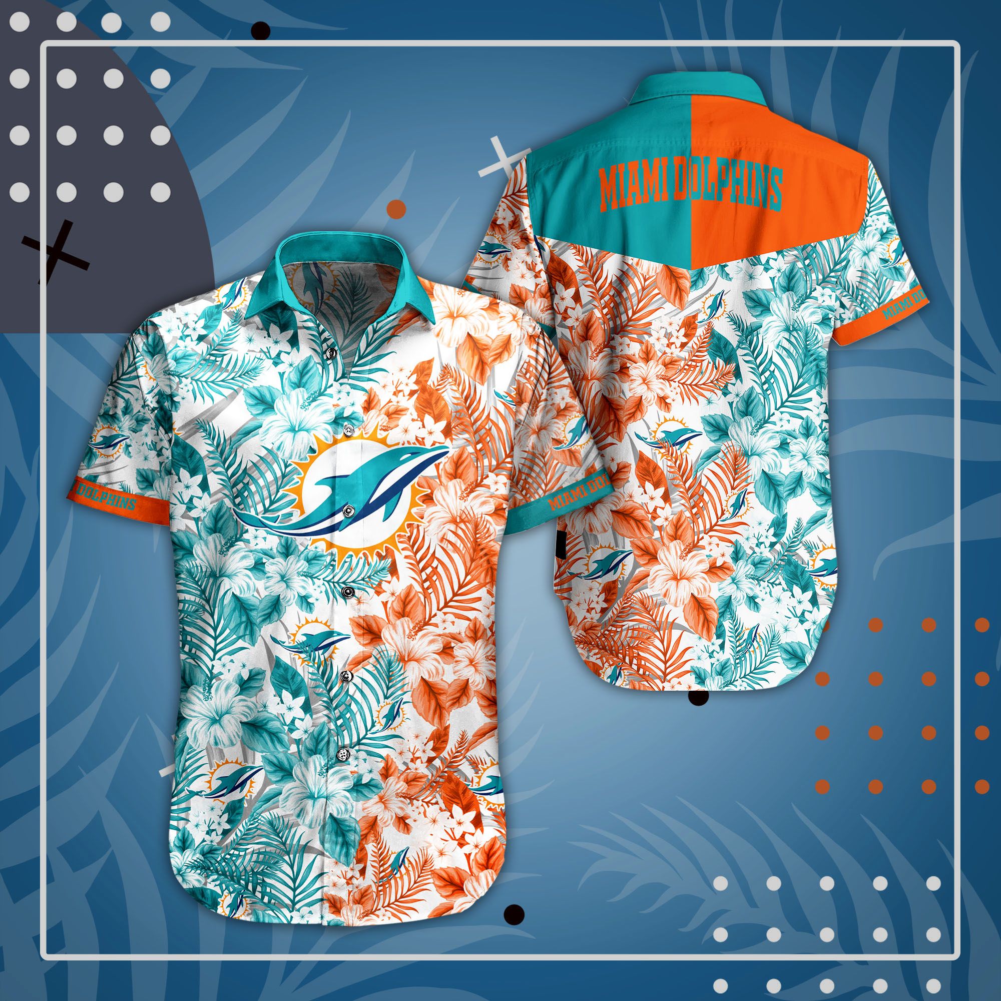 Miami Dolphins full Hawaii 3D Shirt Rose Skull