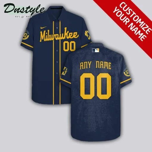 Milwaukee Brewers Personalized White Striped Hawaiian Shirt