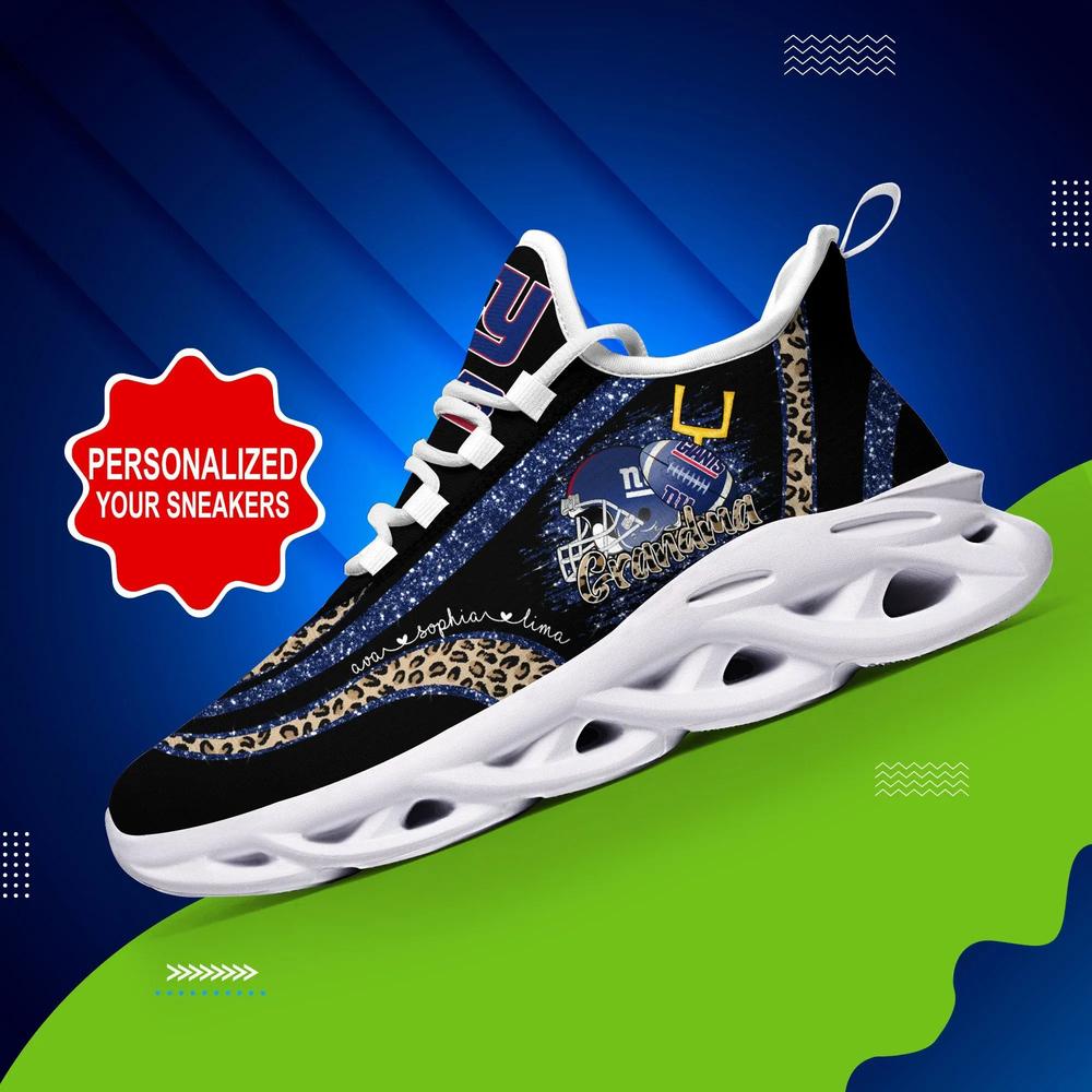 New York Giants Max Soul Shoes Custom Name, Leopard Prints Glitter Christmas Sneakers Personalized 