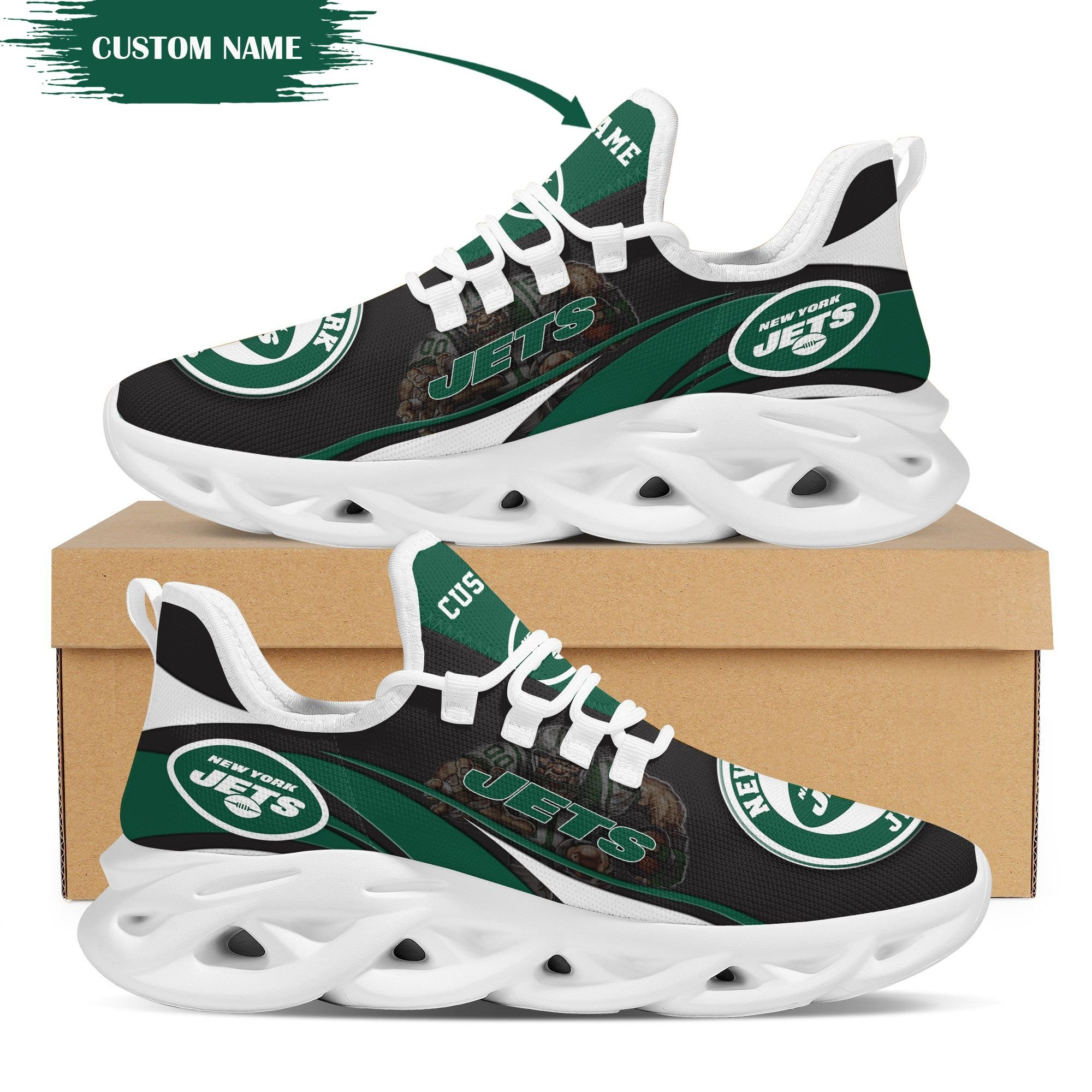New York Jets Mascot Custom Name Personalized Max Soul Sneakers 