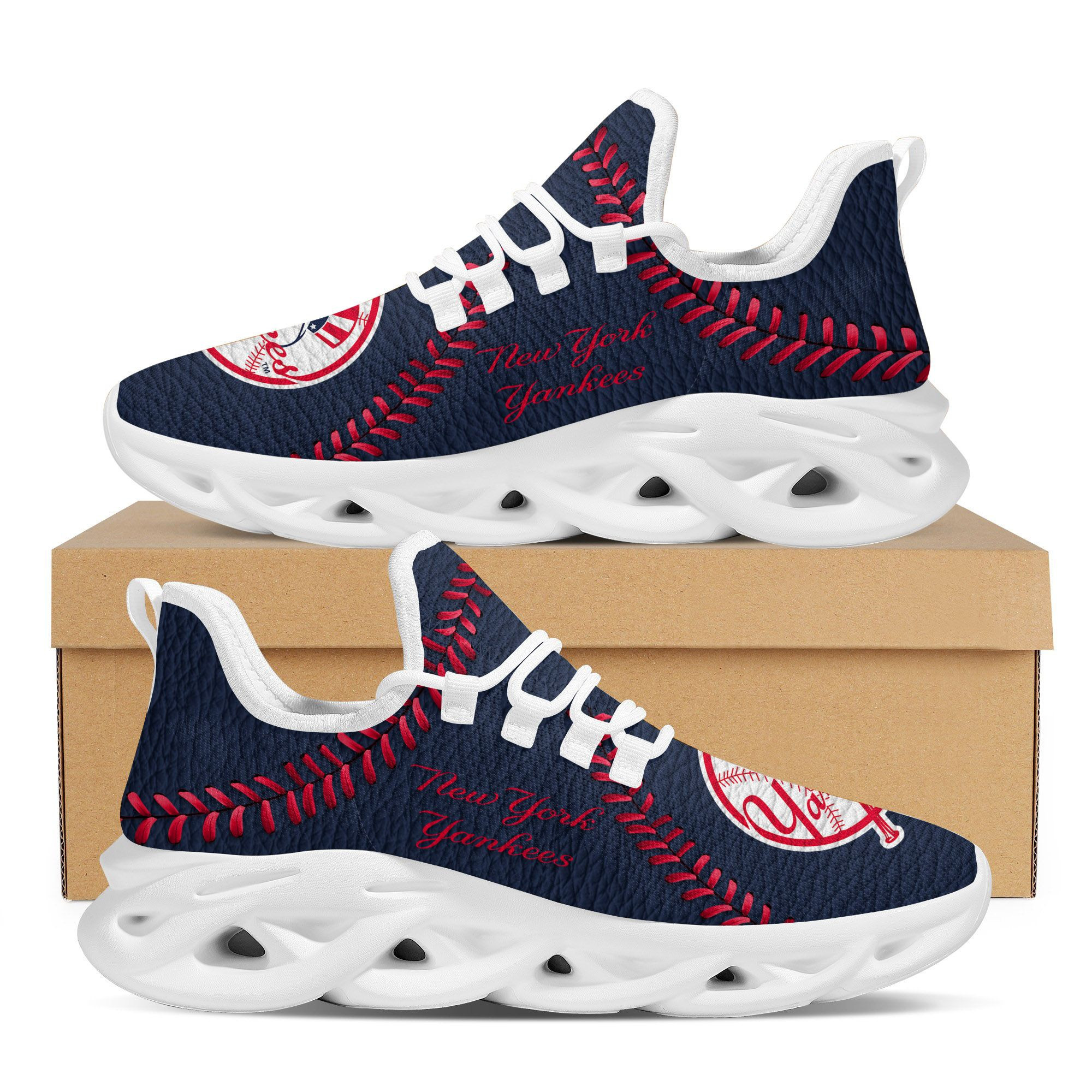 New York Yankees  Baseball Teams Leather Surface Design Trending Max Soul Clunky Sneaker