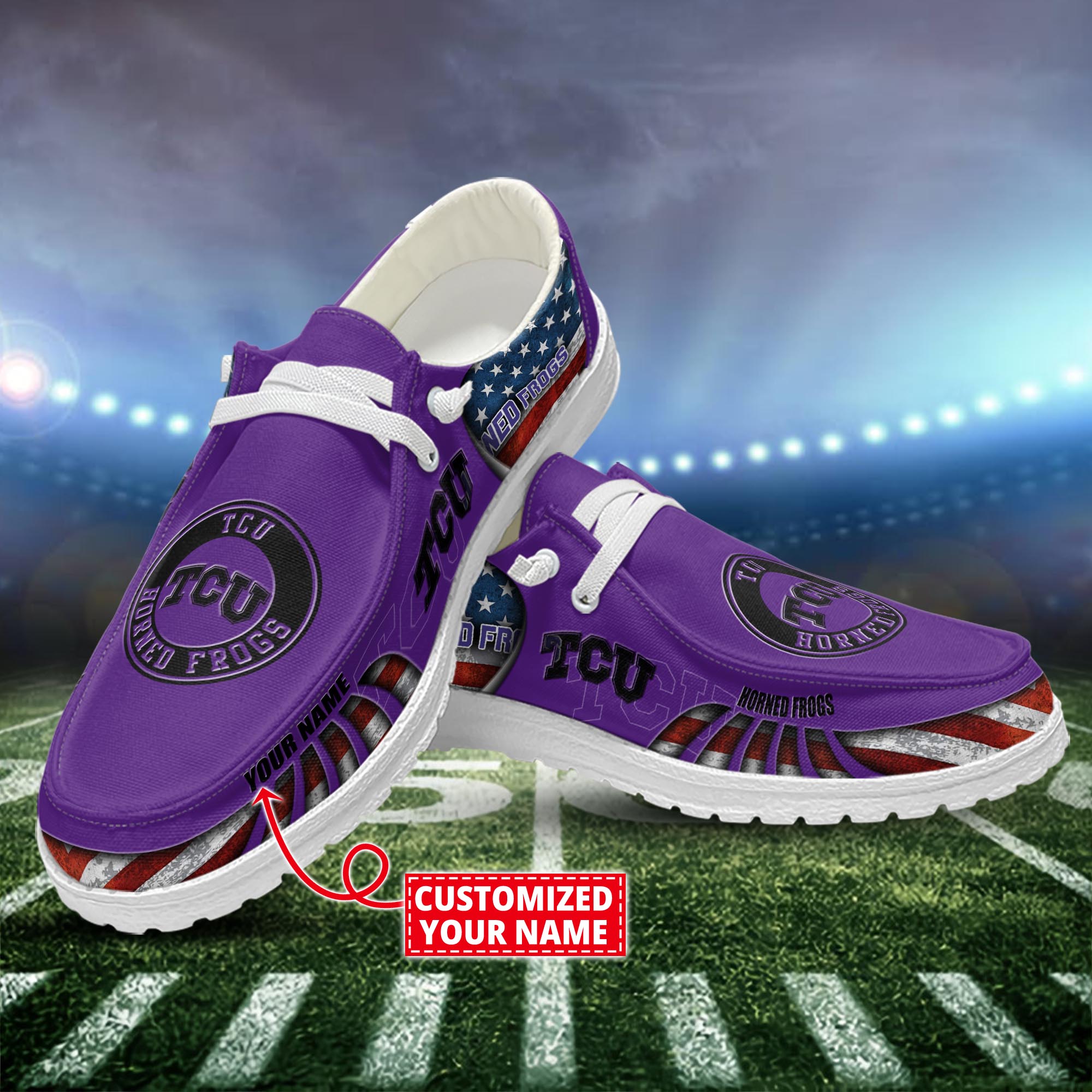 TCU Horned Frogs Personalized Hey Dude Sports Shoes - Custom Name Design