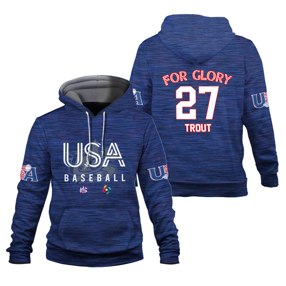 USA For Glory Baseball Flag 2023 Realmuto 10 World Baseball Classic Blue Unisex 3D Hoodie