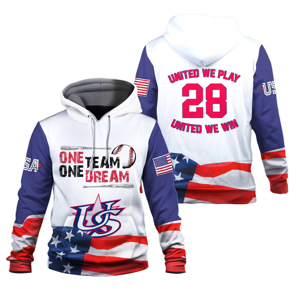 USA For Glory Baseball Flag 2023 Trout 27 World Baseball Classic Blue Unisex 3D Hoodie