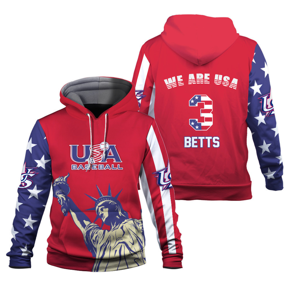 USA For Glory Baseball Flag 2023 Realmuto 10 World Baseball Classic Blue Unisex 3D Hoodie