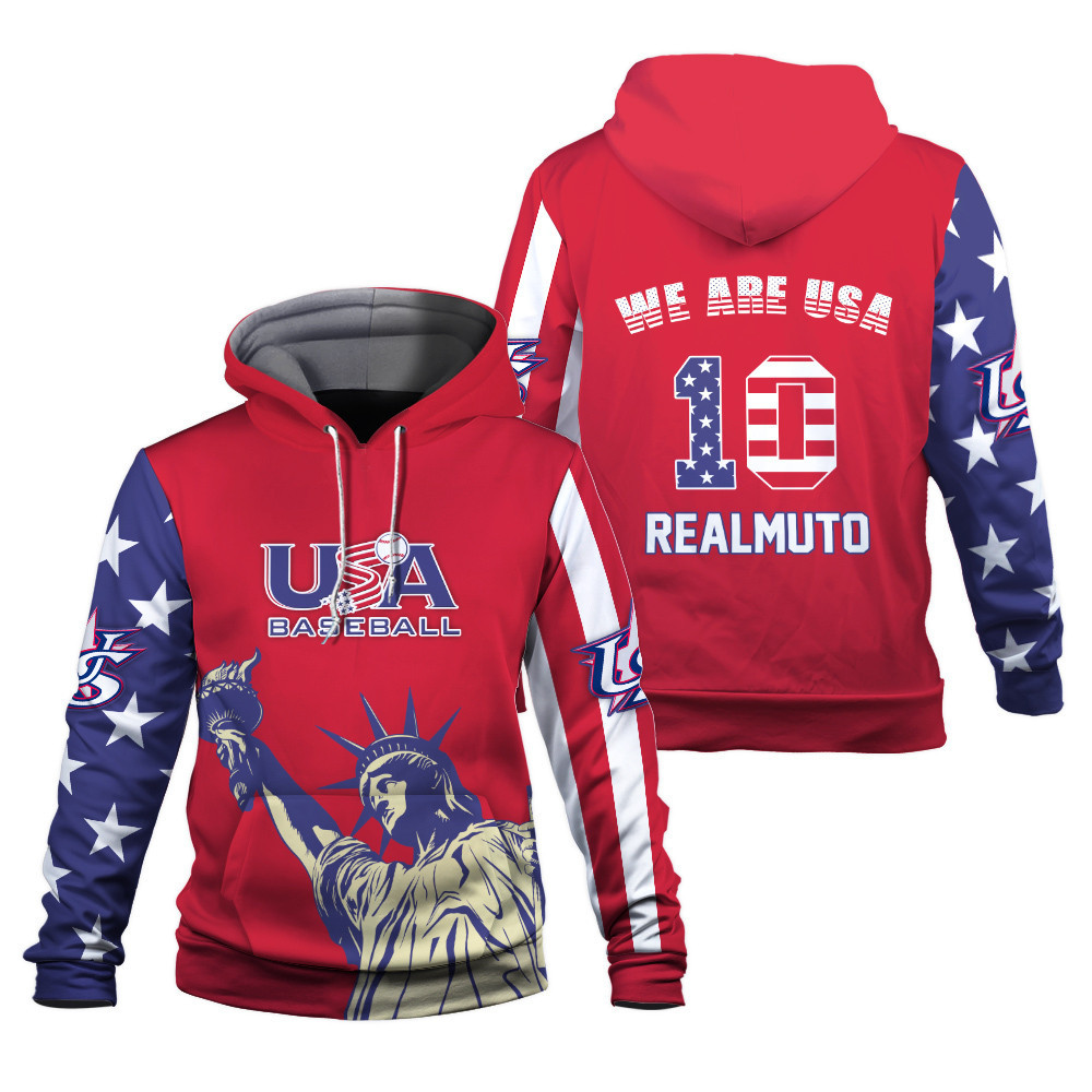 USA We Are USA Baseball Flag 2023 World Baseball Classic Custom Name Number Red Unisex 3D Hoodie